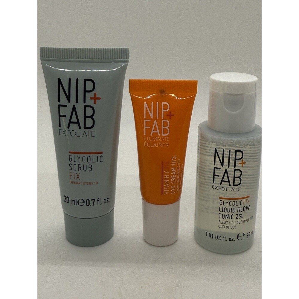 Nip + Fab Exfoliate Glycolic Glow Tonic 2% 1oz, Scrub Fix 0.7oz, Free Vitamin C‎